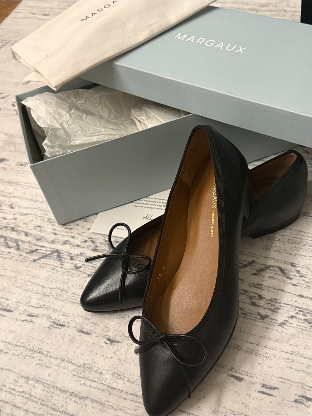 Margaux Black Pointed Toe Bow Ballet Flats